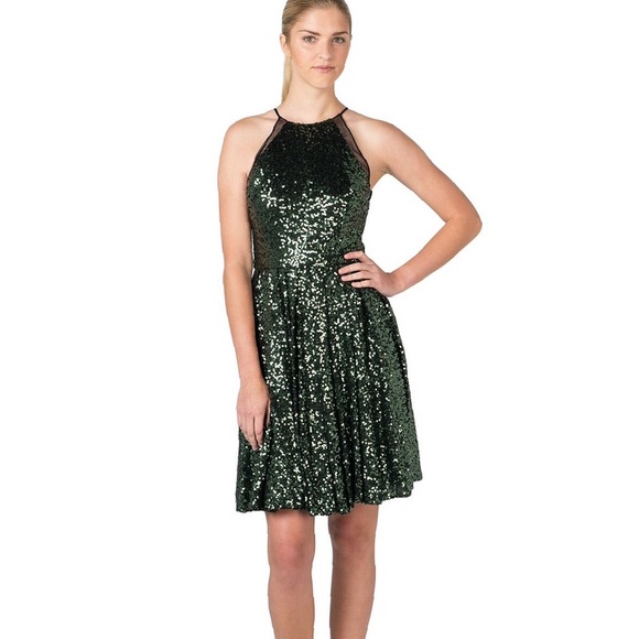 Badgley Mischka emerald sequins cocktail dress